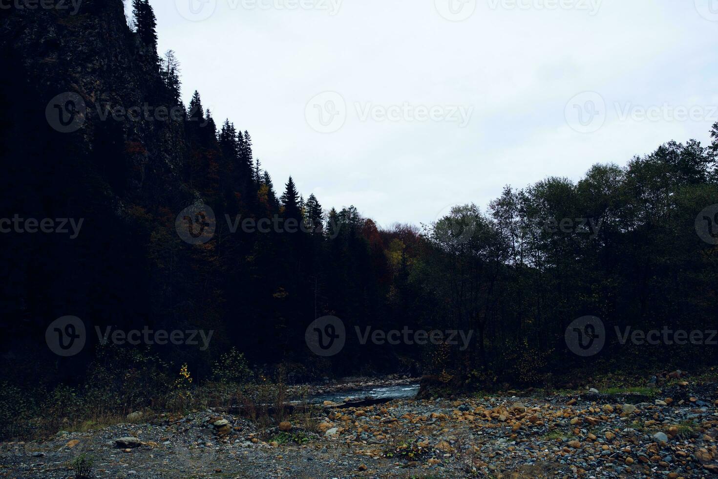 bergen flod landskap höst resa skönhet färsk luft foto