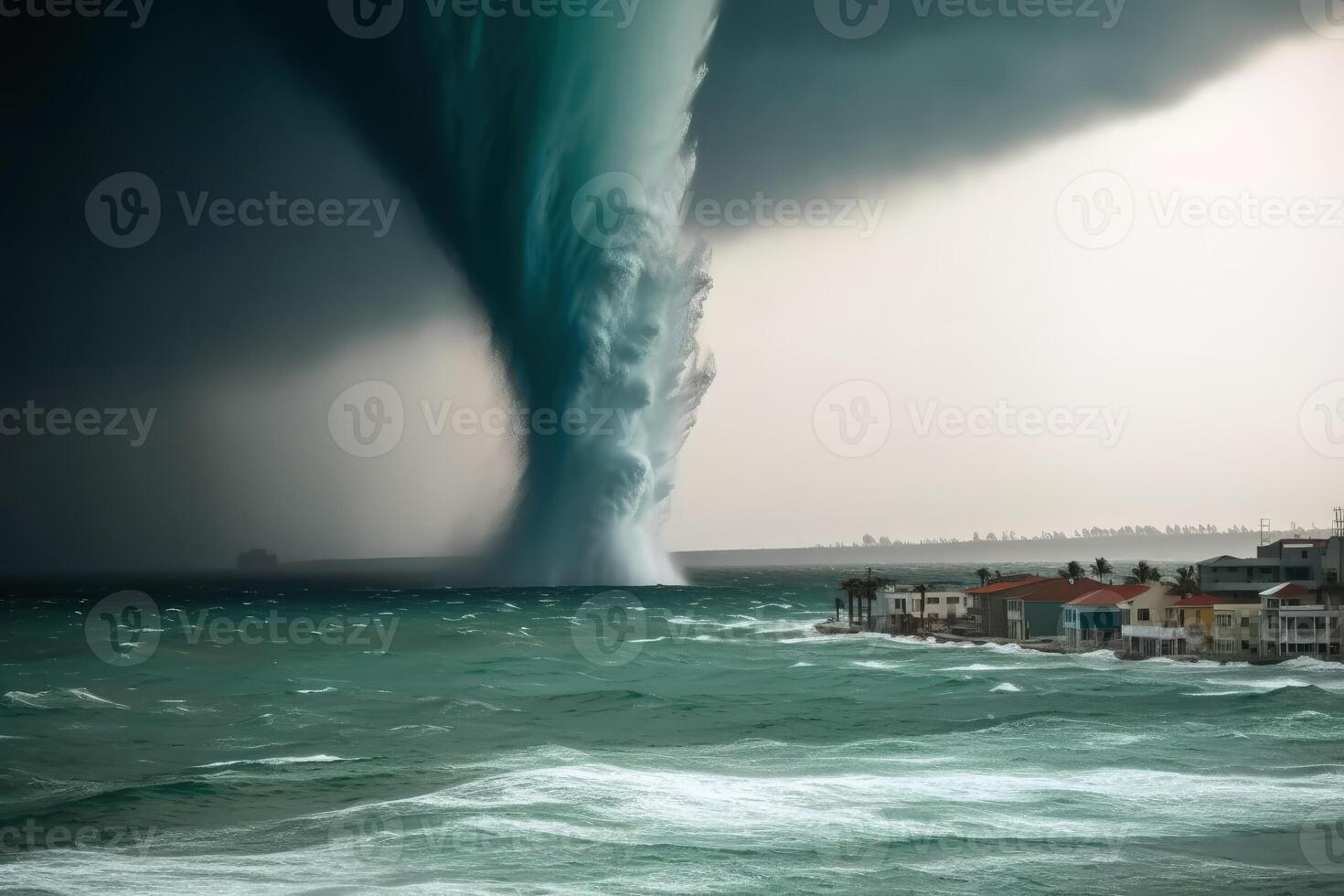 en tornado tillverkad av vatten över de hav skapas med generativ ai teknologi. foto