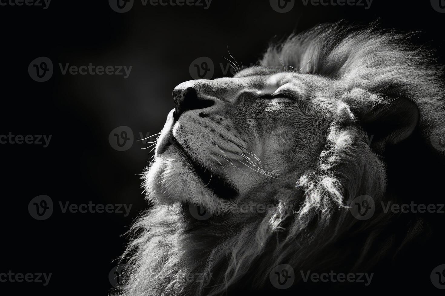 en stänga upp porträtt av fascinerande lejon fotografi skapas med generativ ai teknologi. foto