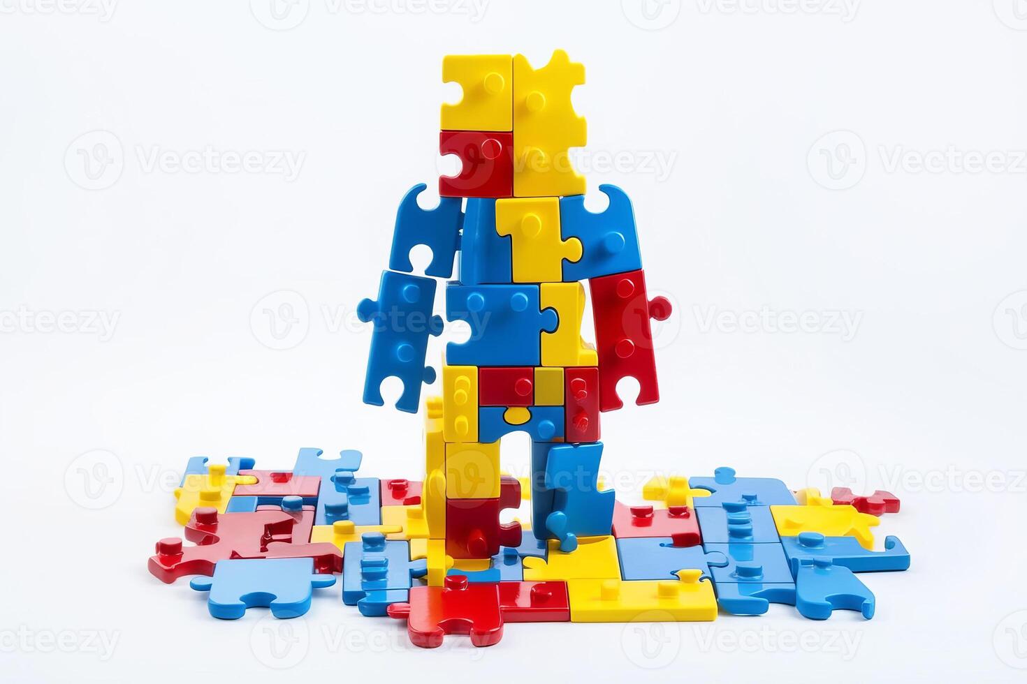 värld autism medvetenhet dag. abstrakt silhuett av en barn från färgrik pussel. generativ ai illustration foto