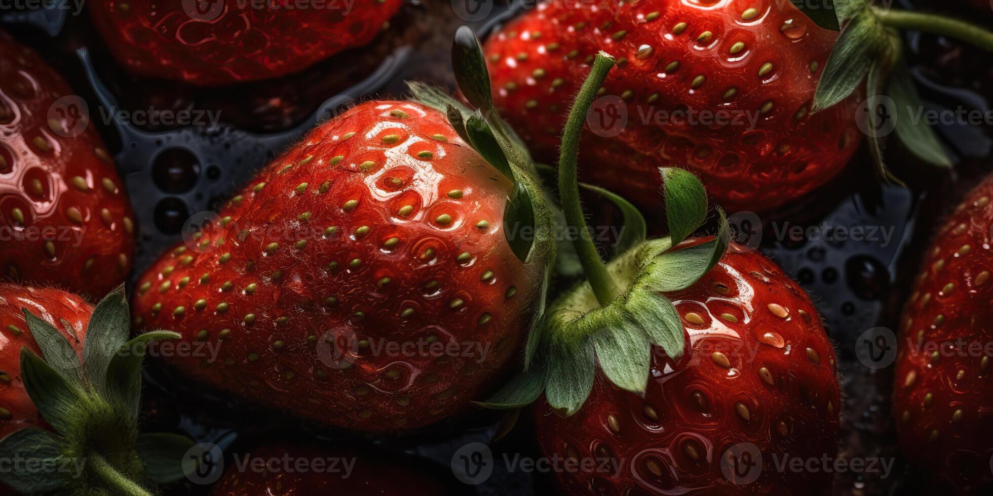 ai genererad. ai generativ. makro stänga upp Foto av banch uppsättning av jordgubbe. friska eco organisk frukt. grafisk konst