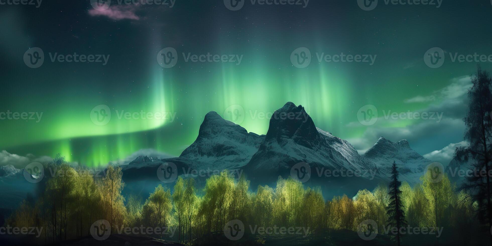 ai genererad. Foto realistisk illustration av aurora nordlig ljus. äventyr expidition vibe. ai generativ. grafisk konst