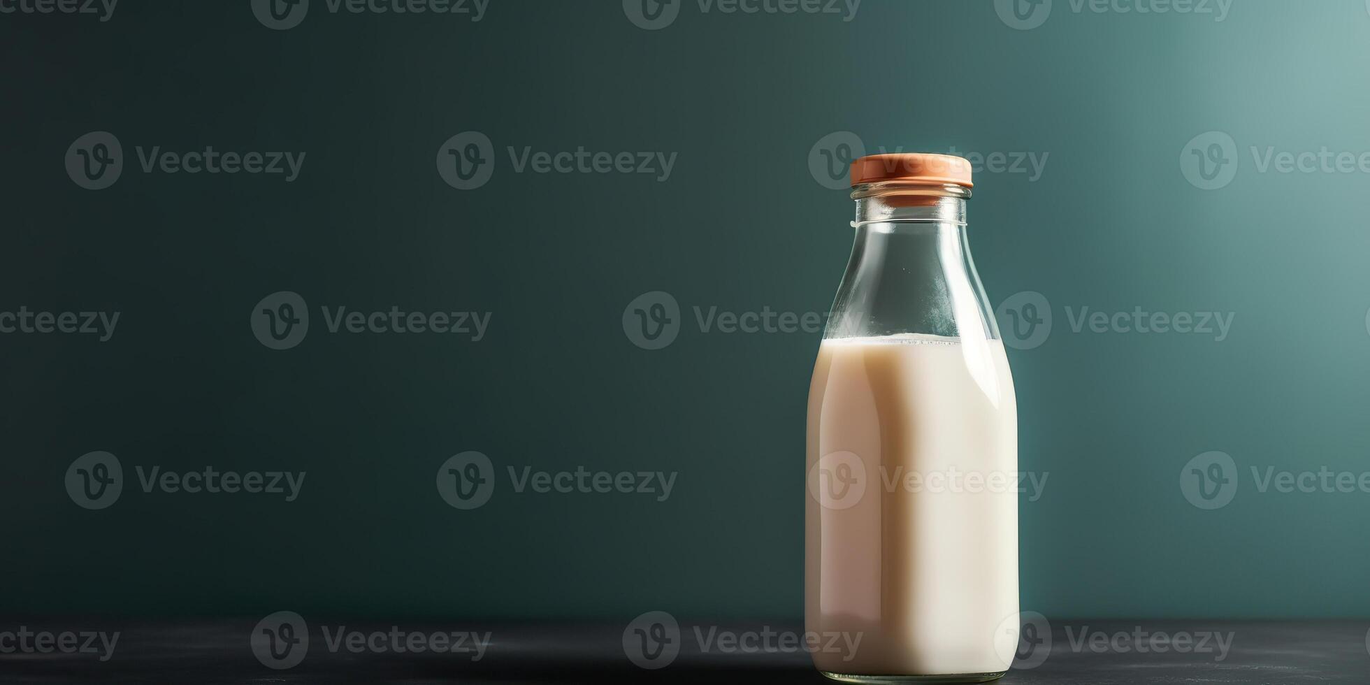 ai genererad. ai generativ. falsk upp Foto kopia Plats illustration av retro årgång glas flaska av mjölk på kök tabell. grafisk konst