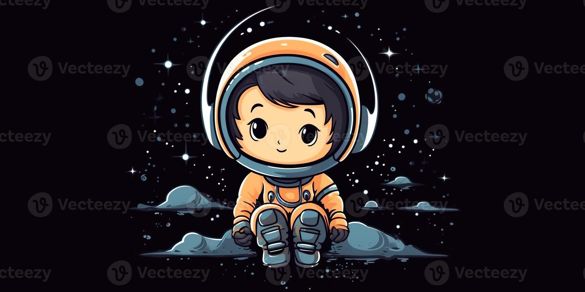 ai genererad. 2d pojke unge person man karaktär på måne galax. astronaut i galax Plats. ai generativ. grafisk konst foto