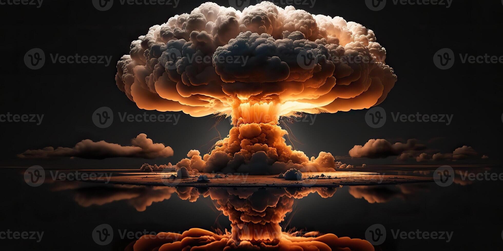 ai generativ. ai genererad. illustration av enorm atom- svamp explosion. skrämmande katastrof vibe. grafisk konst foto