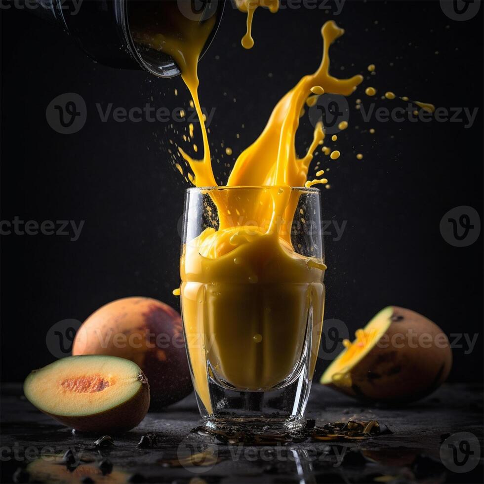 en glas av mango smoothie generativ ai genererad foto
