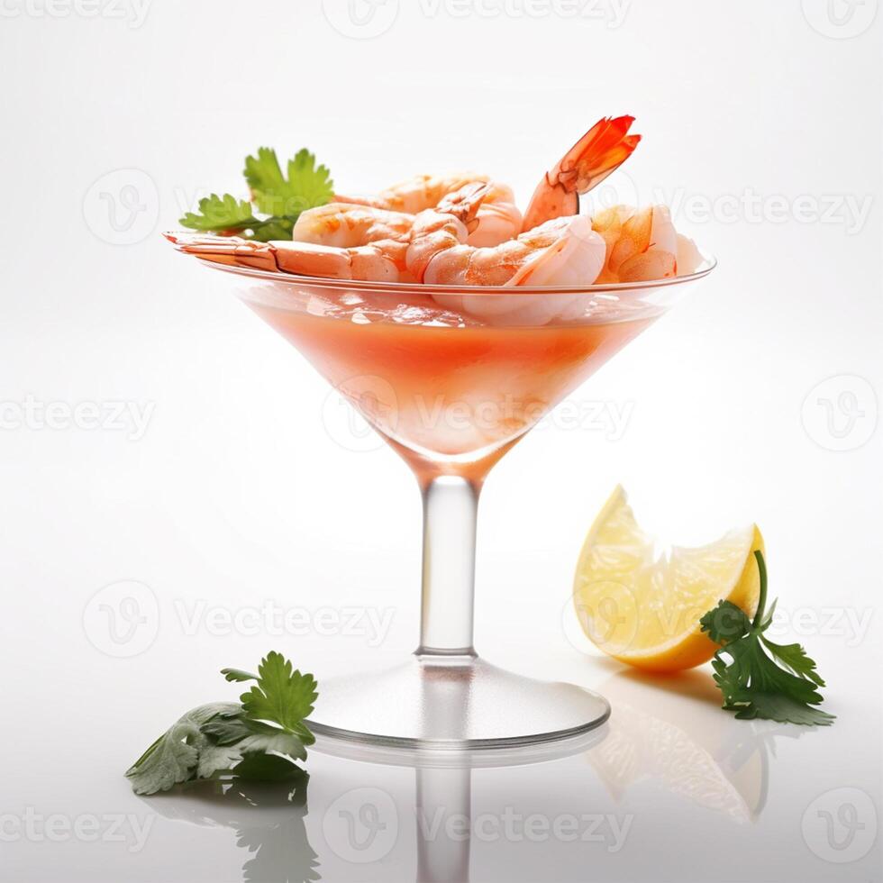 en glas av räka cocktail generativ ai genererad foto