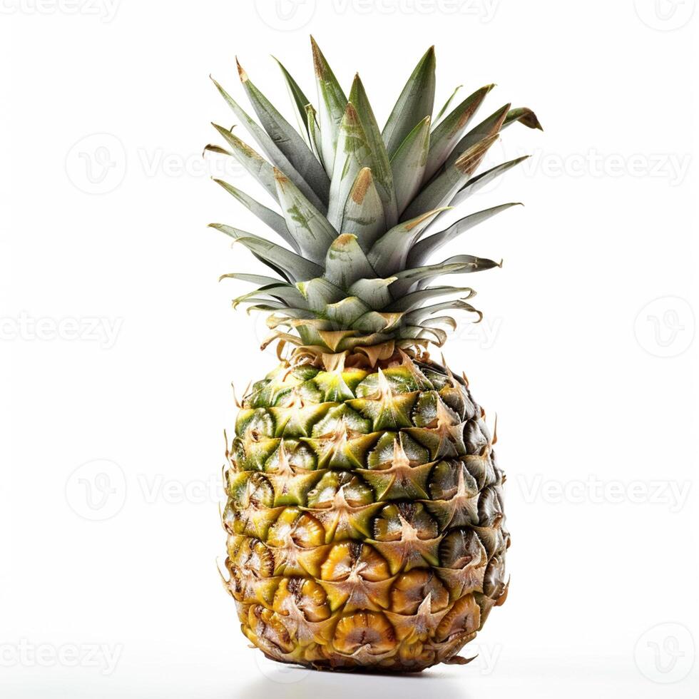 en ananas med en grön blad generativ ai genererad foto