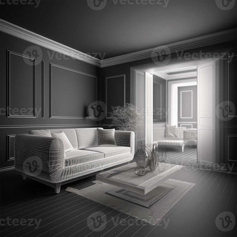 en rum med en soffa och en tabell med kuddar generativ ai genererad foto