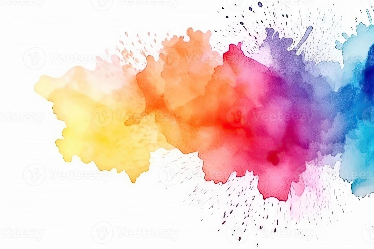 abstrakt färgrik stänka ner, måla, borsta stroke vattenfärg, färga grunge isolerat på vit bakgrund, färgad spray, mängd av färger, med generativ ai. foto