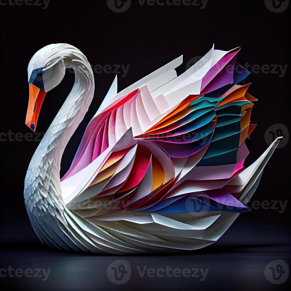 svan tillverkad av papper, abstrakt. generativ ai foto