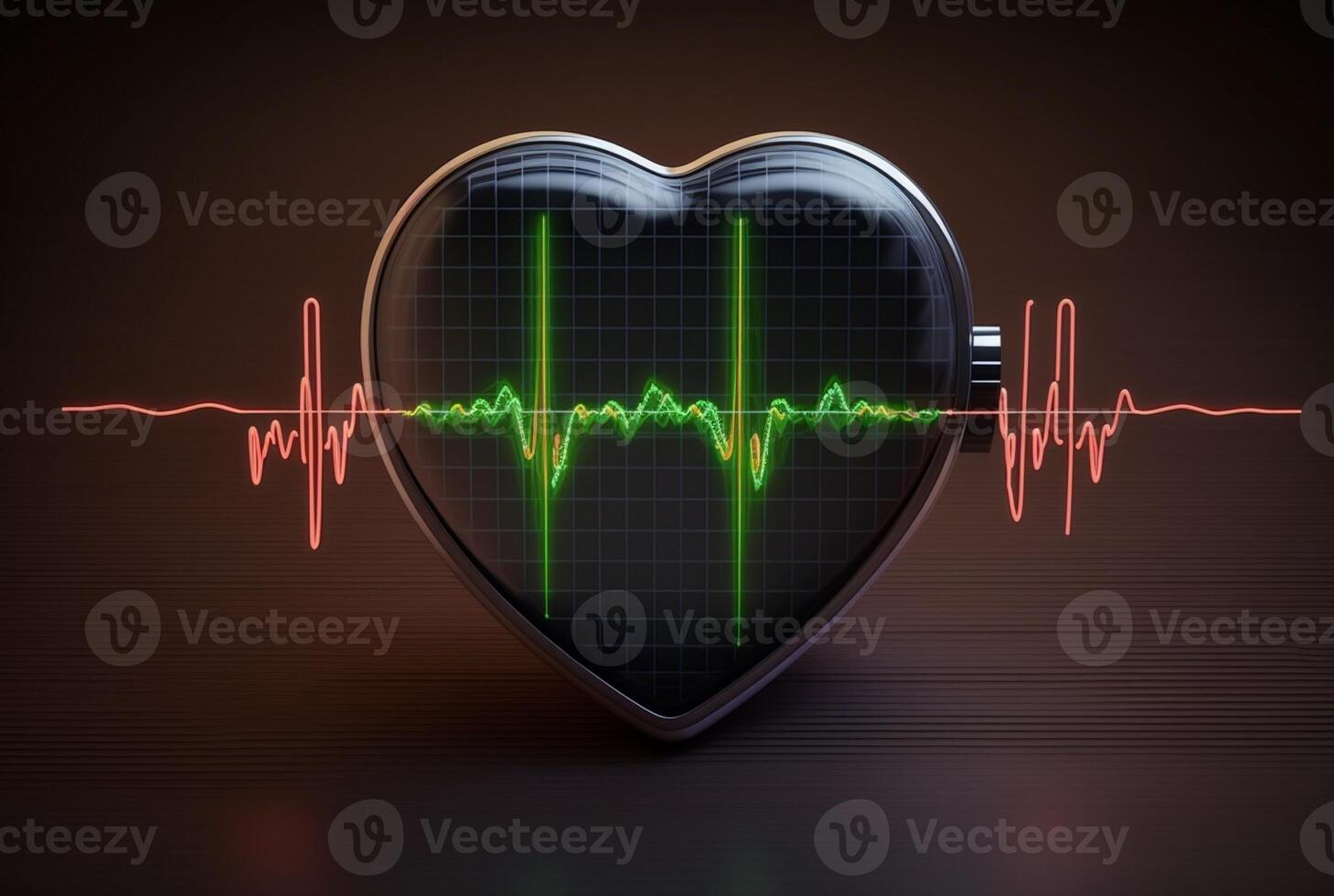 illustration med hjärta och hjärtslag grafisk, mörk bakgrund. generativ ai foto