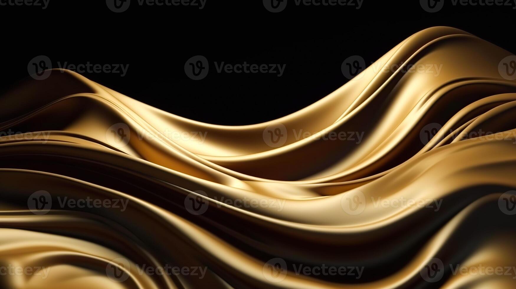 abstrakt guld silke vågor, draperi lyx gyllene bakgrund. ai generativ foto