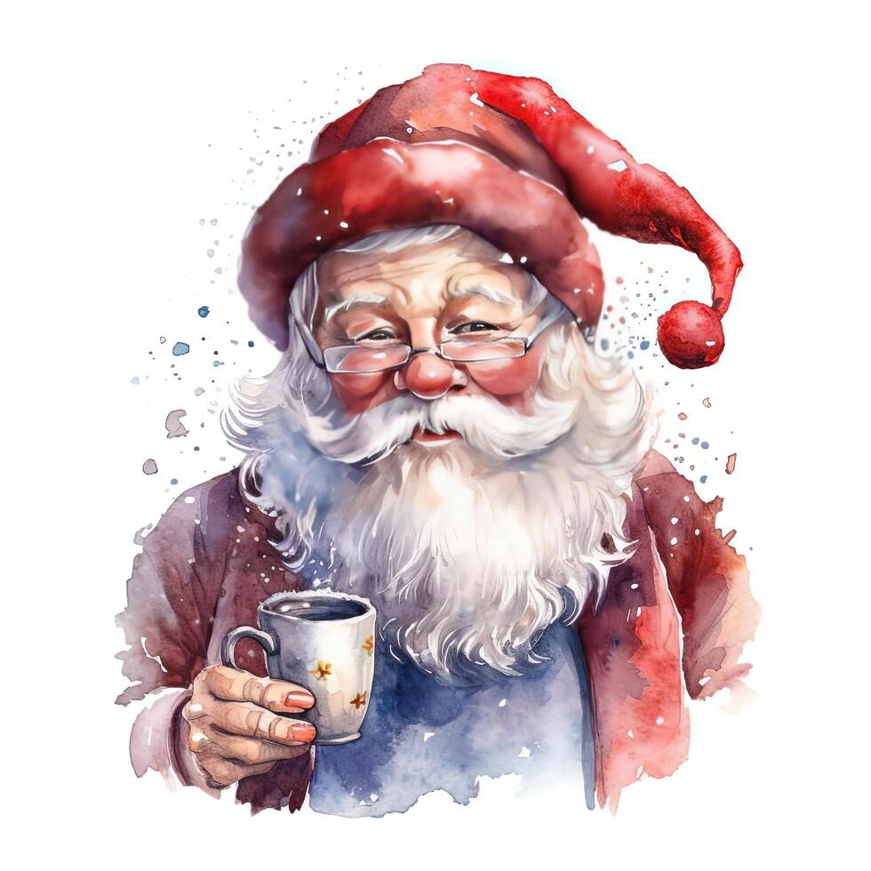 söt vattenfärg santa claus. illustration ai generativ foto