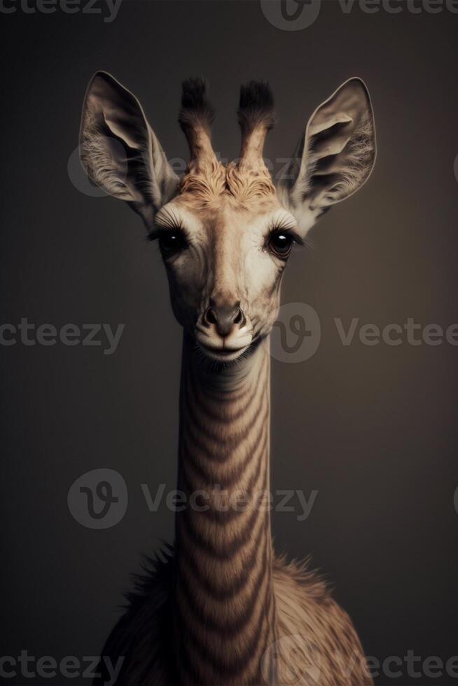stänga upp av en giraff ser på de kamera. generativ ai. foto
