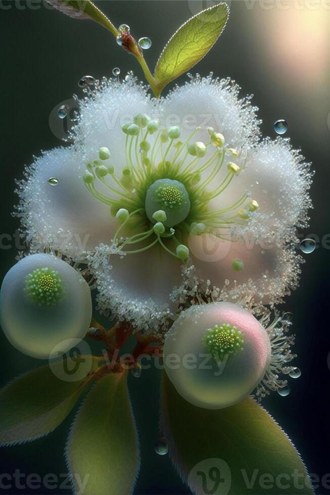 stänga upp av en blomma med vatten droppar på Det. generativ ai. foto
