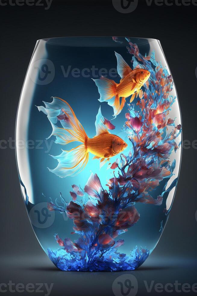 två guldfisk simning i en skål av vatten. generativ ai. foto