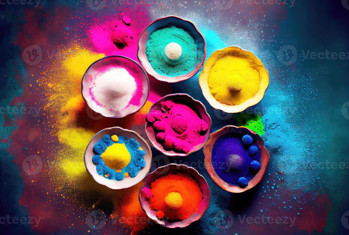 färgad pulver av holi festival kallad gulal i indisk språk. generativ ai foto