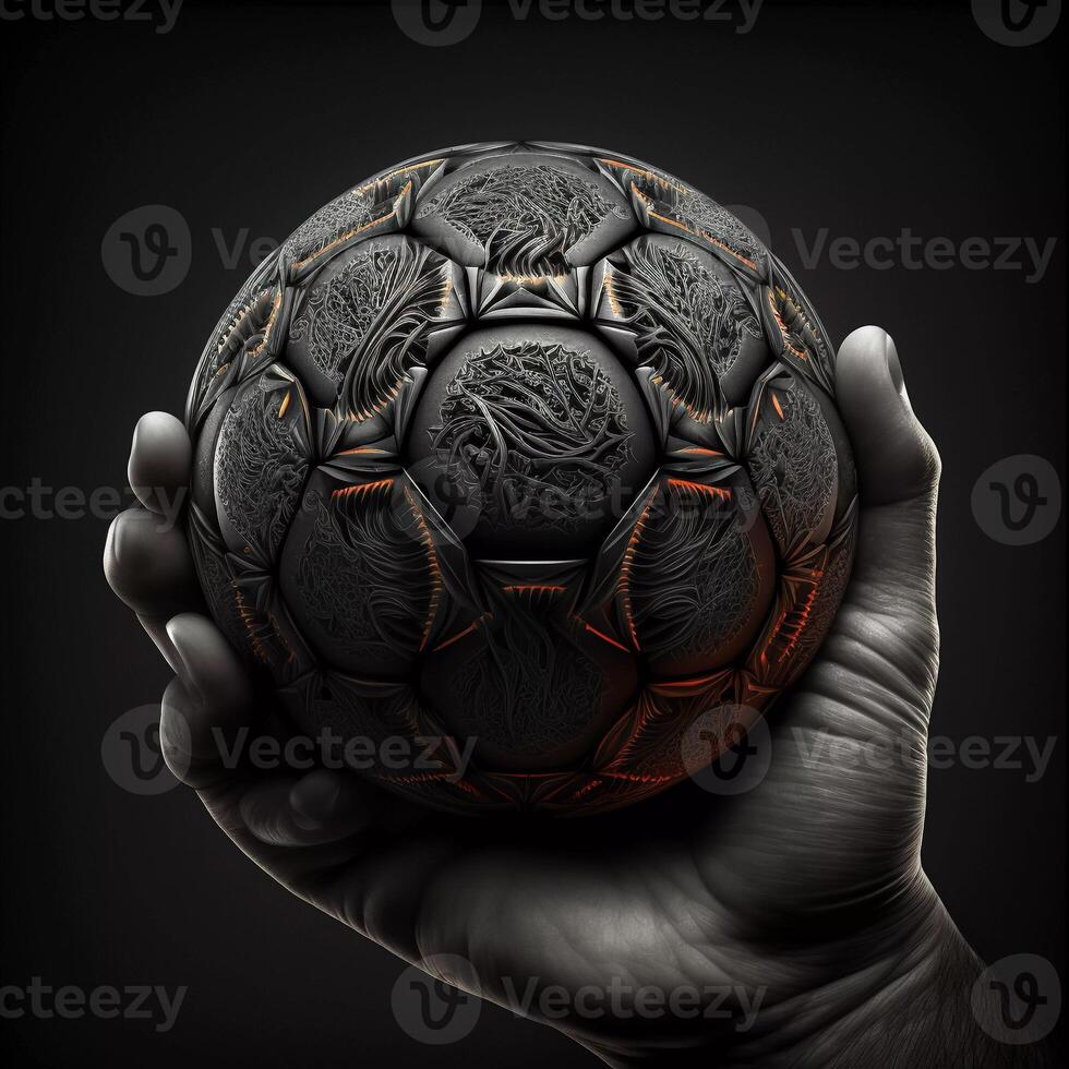 en man innehar en boll i hans hand för de spel. ai genererad foto