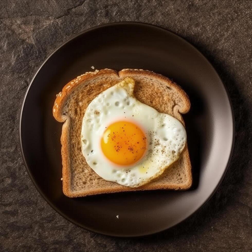 friterad ägg på hela vete rostat bröd illustration ai generativ foto