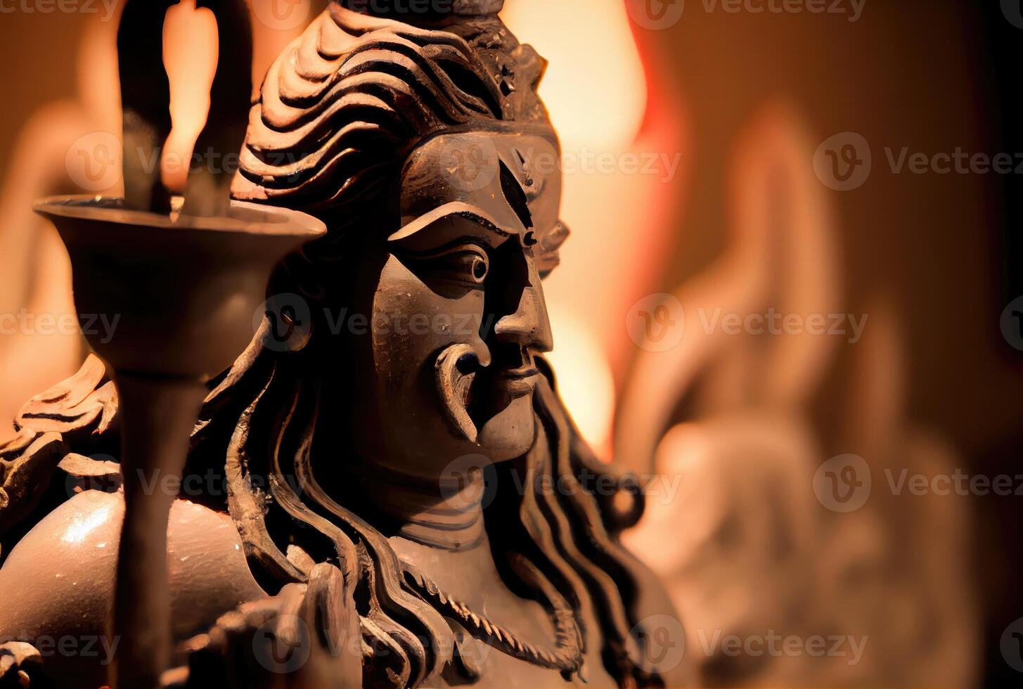 maha shivratri begrepp med treudd svärd skulptur bakgrund. indisk kultur och festival. generativ ai foto