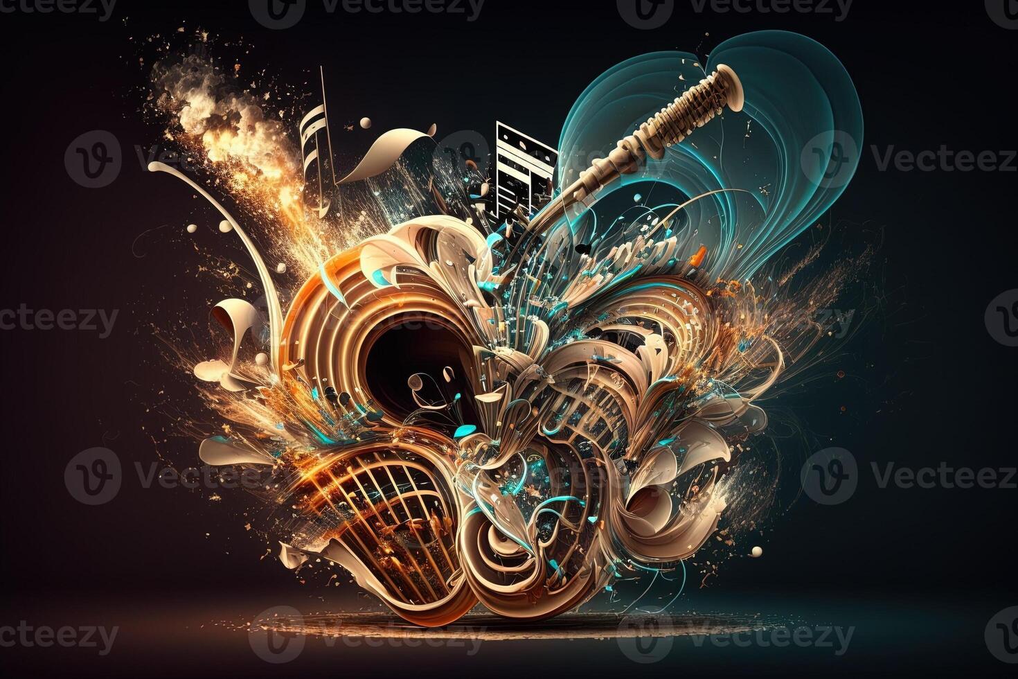 uppsättning av musikalisk instrument exploderande illustration generativ ai foto