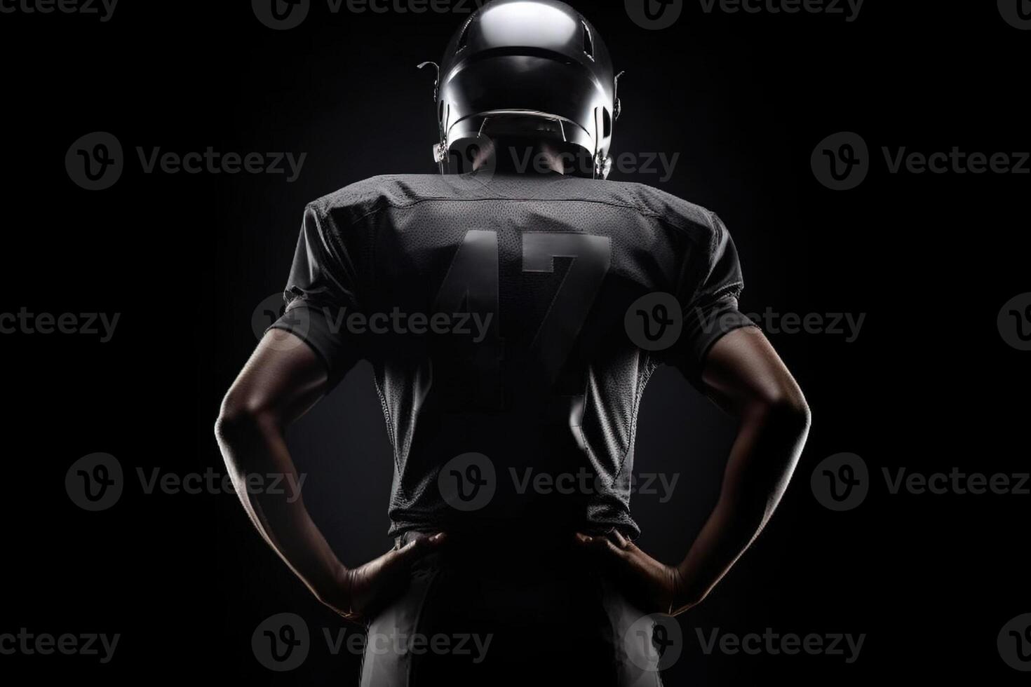 se från de tillbaka av amerikan fotboll spelare isolerat på svart bakgrund illustration generativ ai foto