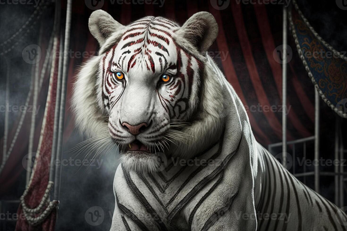vit tiger cirkus djur- illustration generativ ai foto