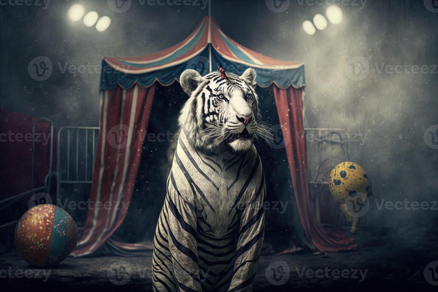 vit tiger cirkus djur- illustration generativ ai foto