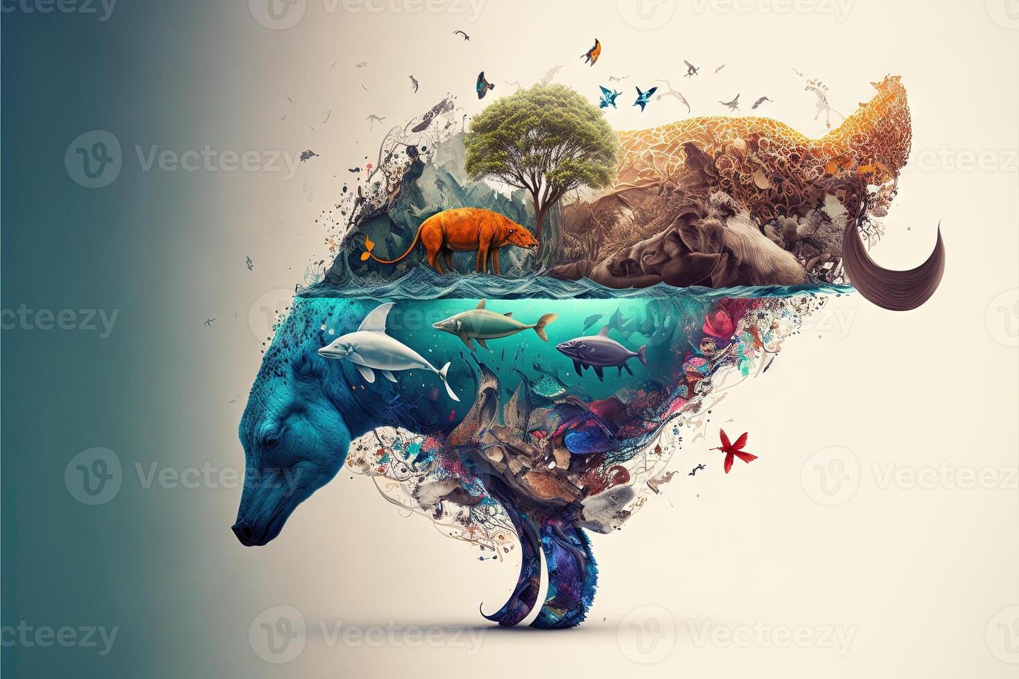 värld vilda djur och växter dag med de djur i abstrakt representation illustration generativ ai foto