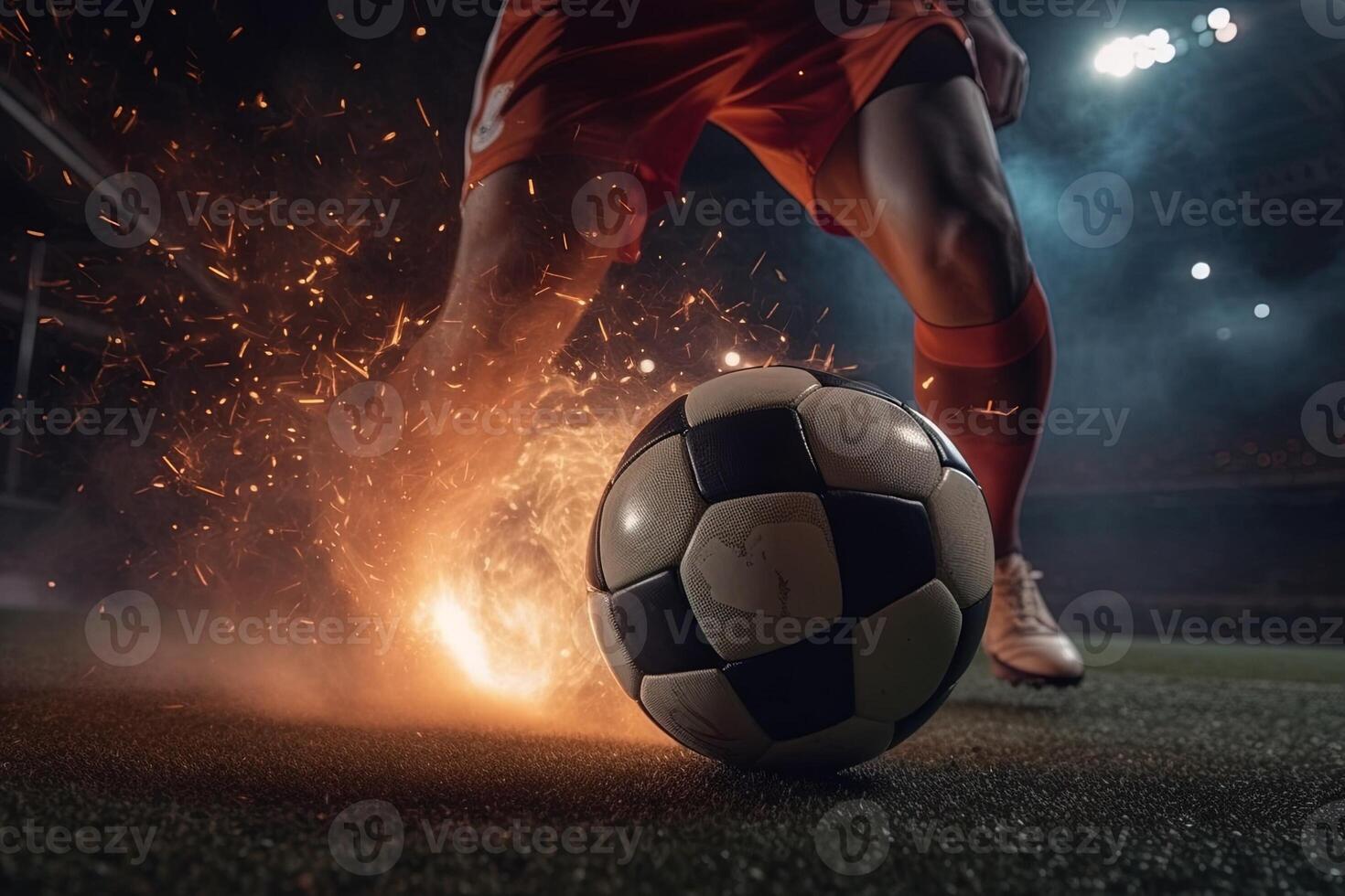 detalj av fotboll boll slagit i explosion illustration generativ ai foto