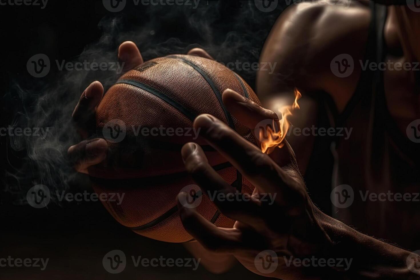 detalj av basketboll spelare händer innehav boll i energi illustration generativ ai foto