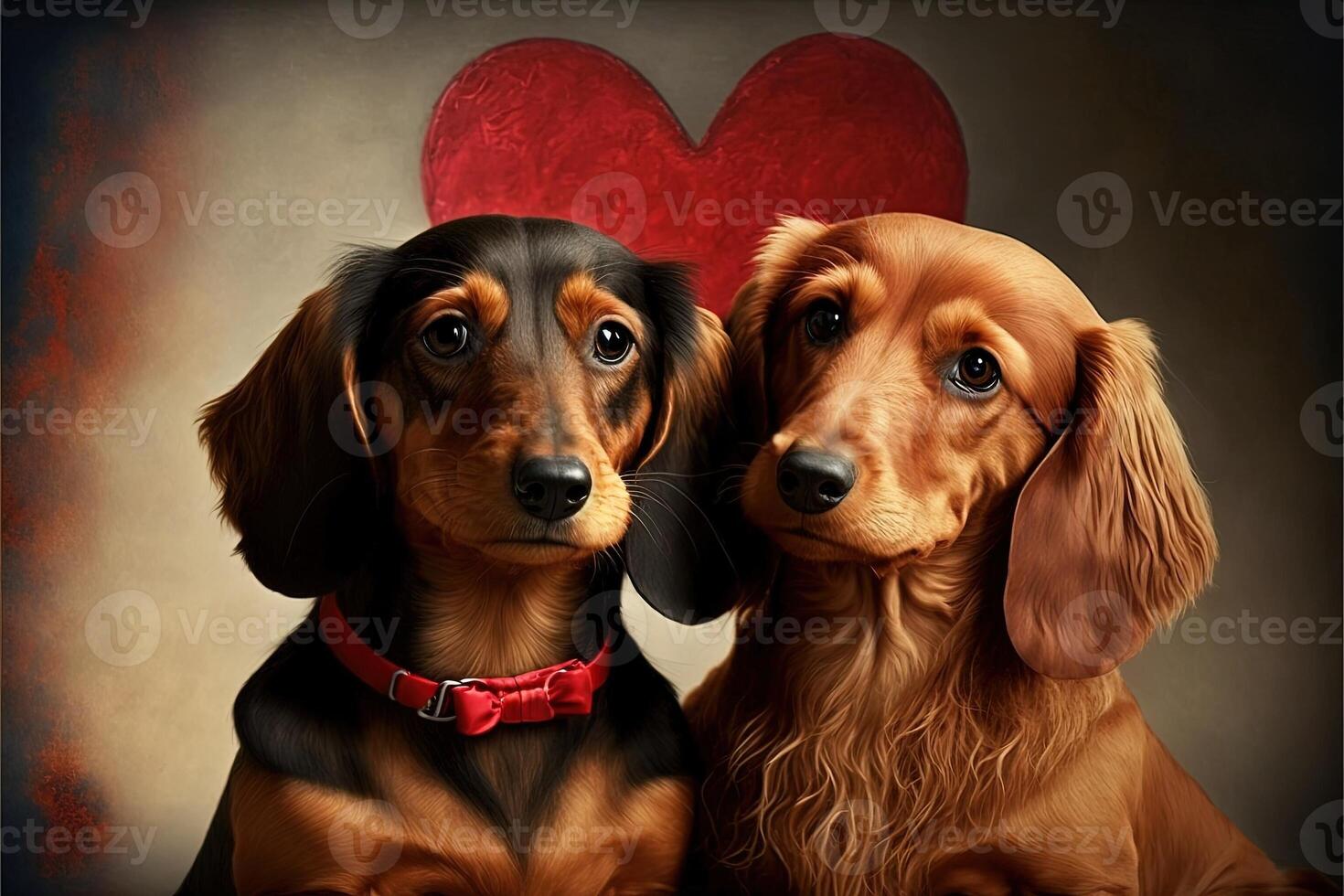 par kärlek av tax hundar med liten hjärta för valentine dag generativ ai foto