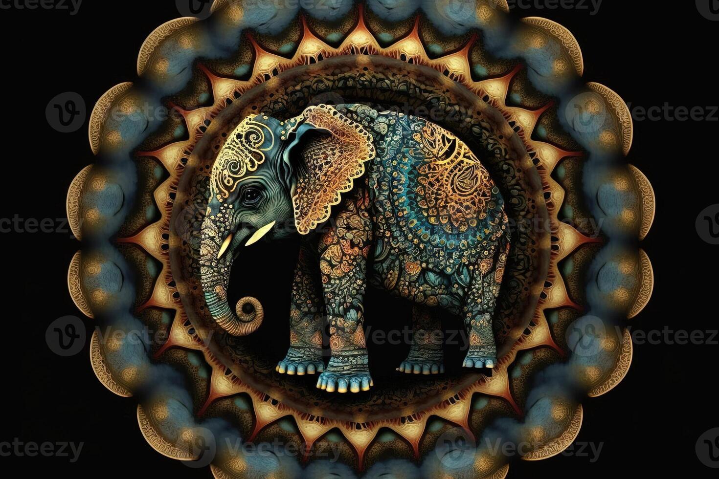 elefant djur- mandala fraktal illustration generativ ai foto