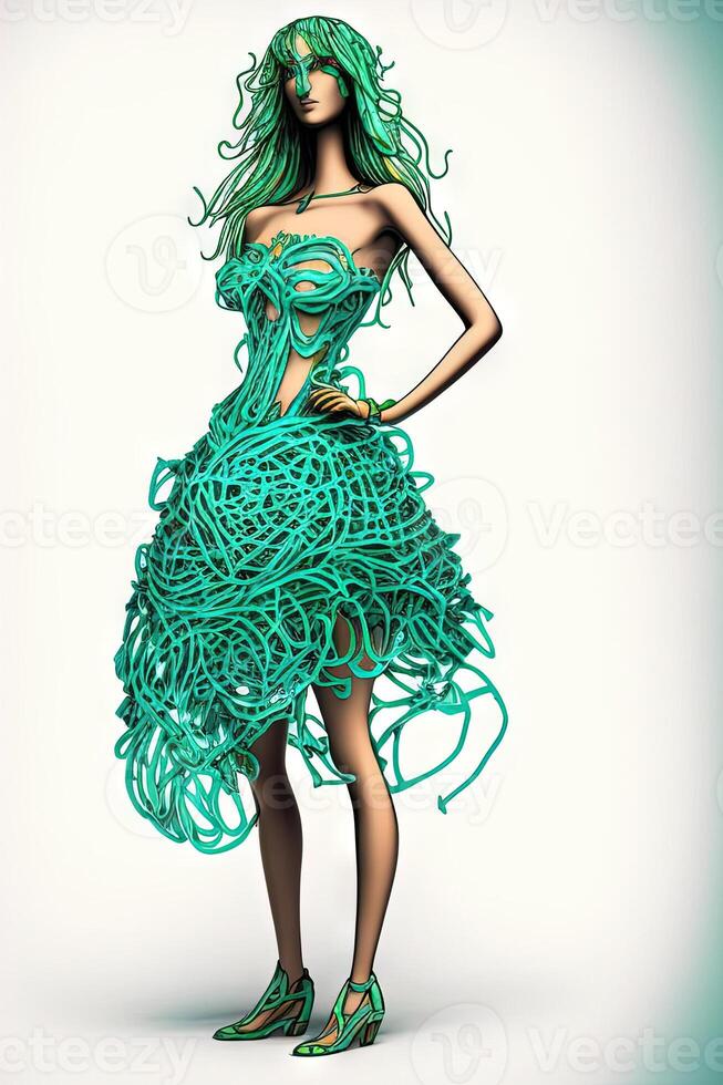 mode klänning tillverkad förbi återvunnet sopor plast illustration generativ ai foto