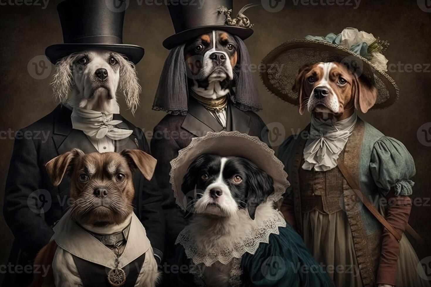 hundar djur klädd i victorian epok Kläder illustration generativ ai foto