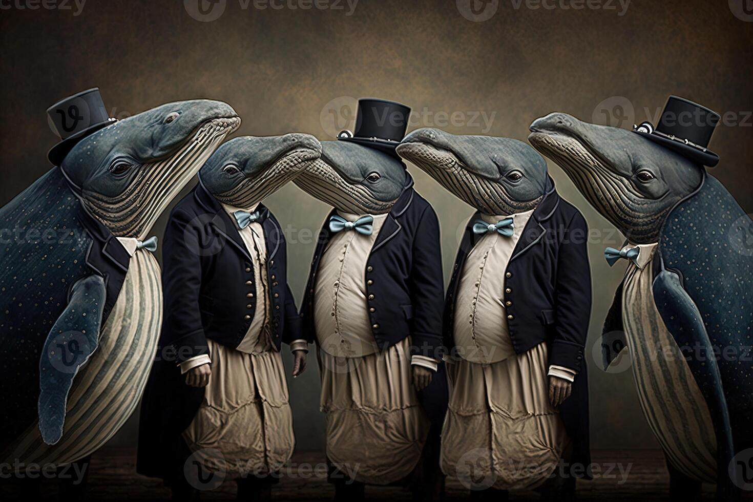 valar djur klädd i victorian epok Kläder illustration generativ ai foto