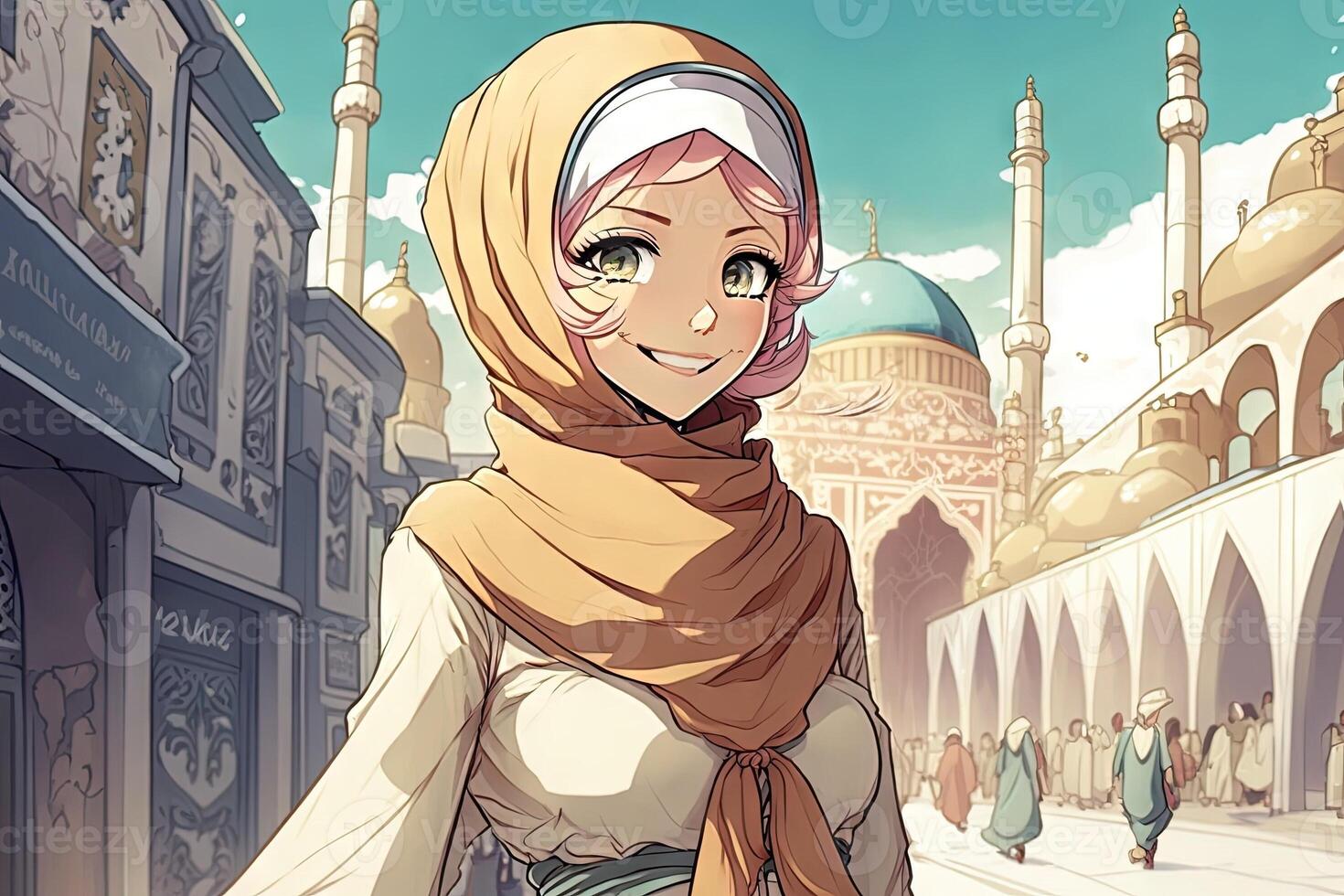 skön anime manga flicka i istanbul illustration generativ ai foto