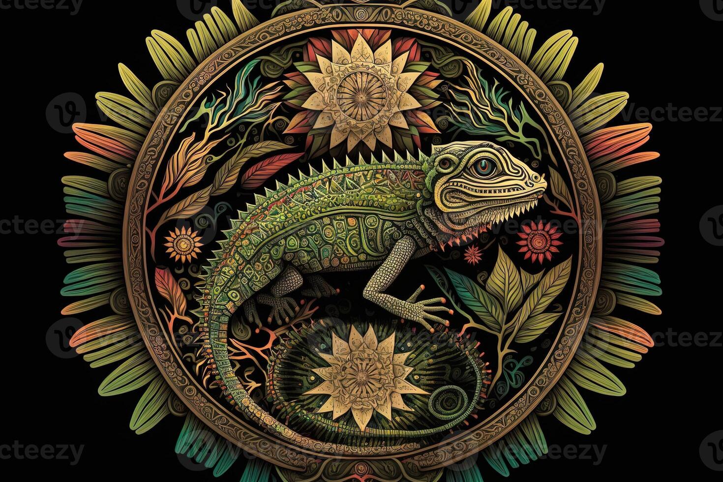ödla geko djur- mandala fraktal illustration generativ ai foto