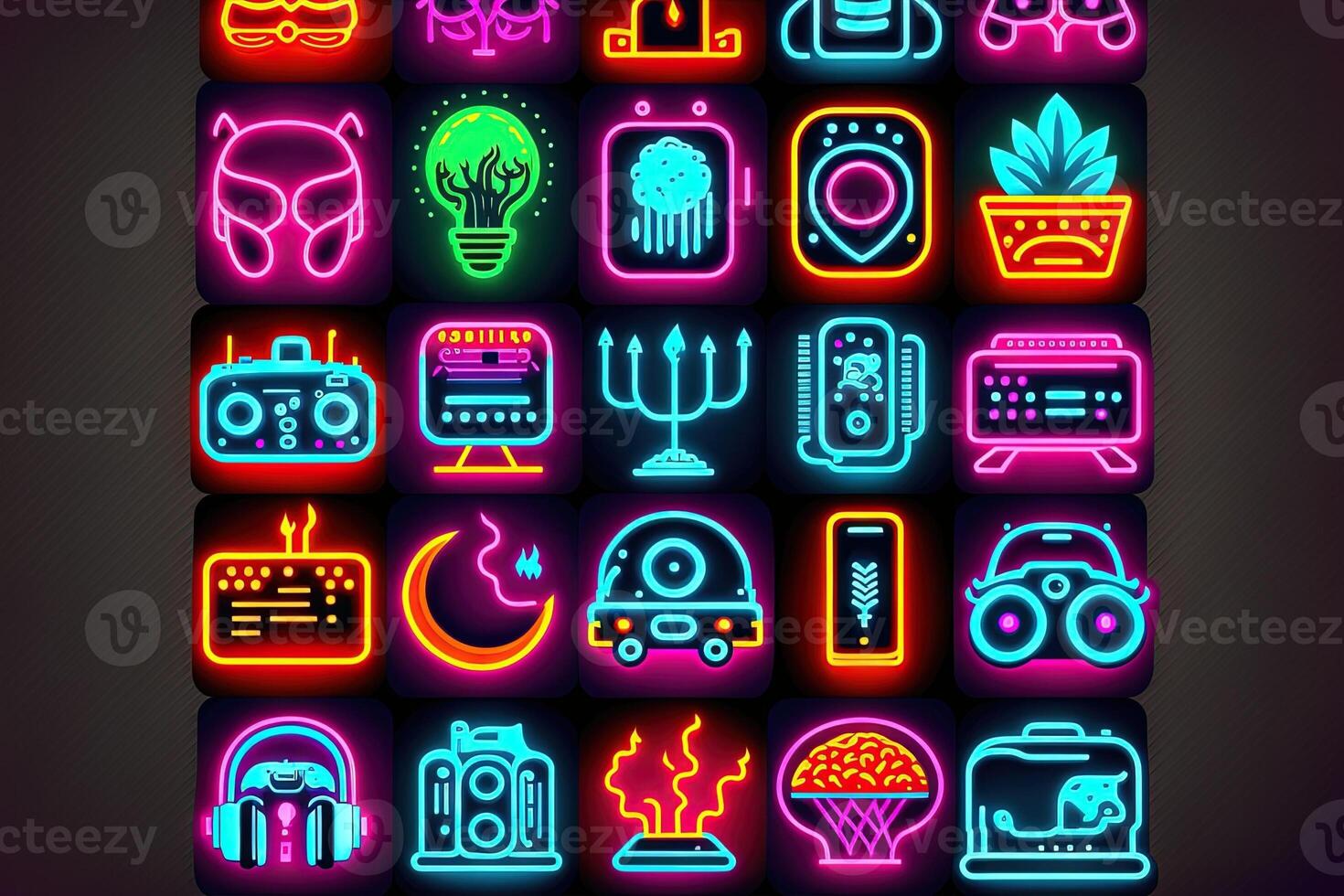 uppsättning av retro stil neon ikon. illustration generativ ai foto