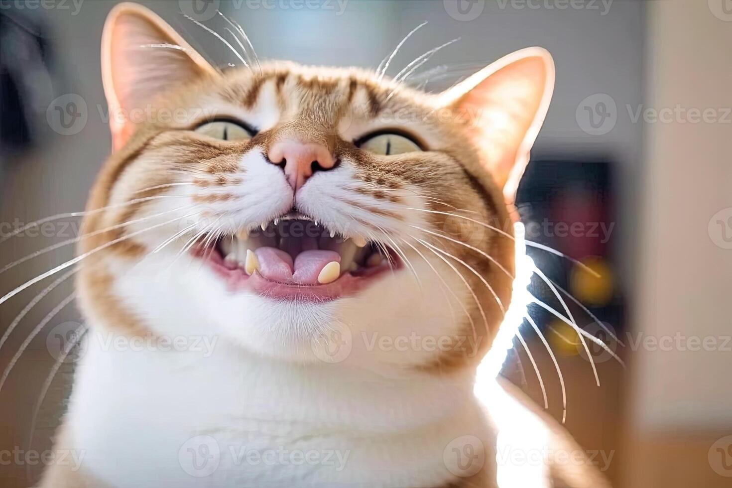 leende katt med Lycklig uttryck illustration generativ ai foto