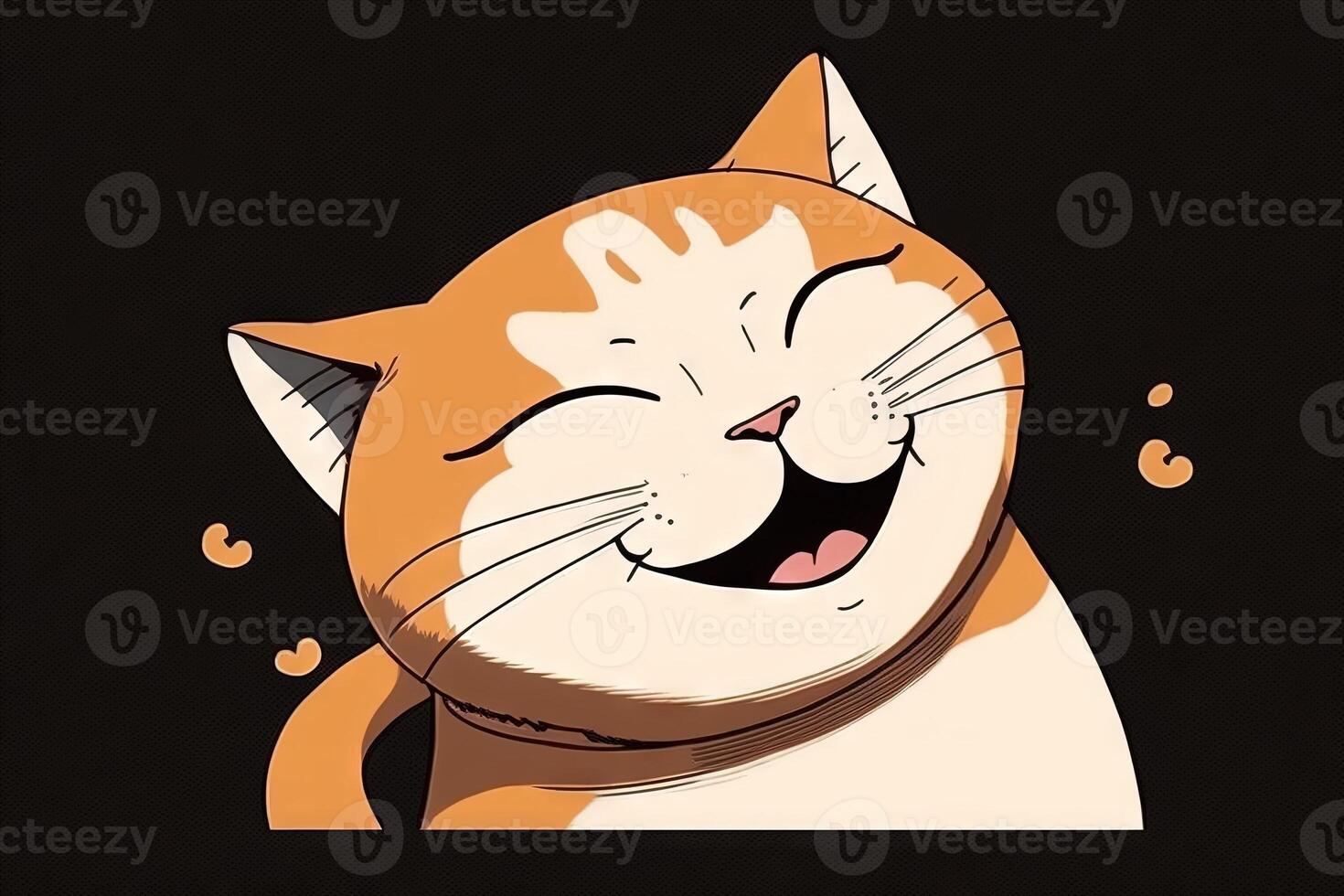 anime leende katt med Lycklig uttryck illustration generativ ai foto