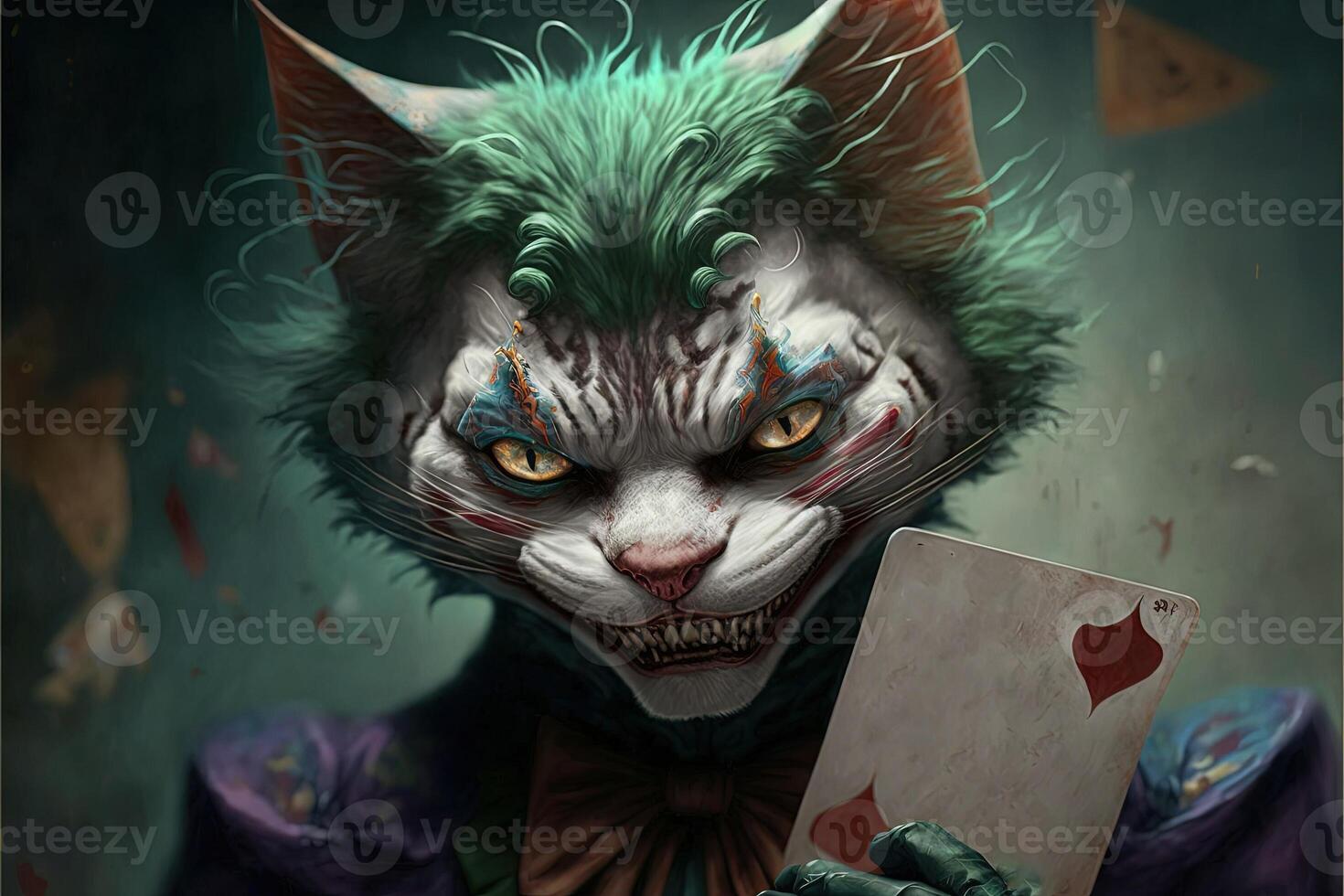 ondska katt joker med gul ögon ler tycka om en cheshire katt. de begrepp av rädsla och mardrömmar. illustration generativ ai foto