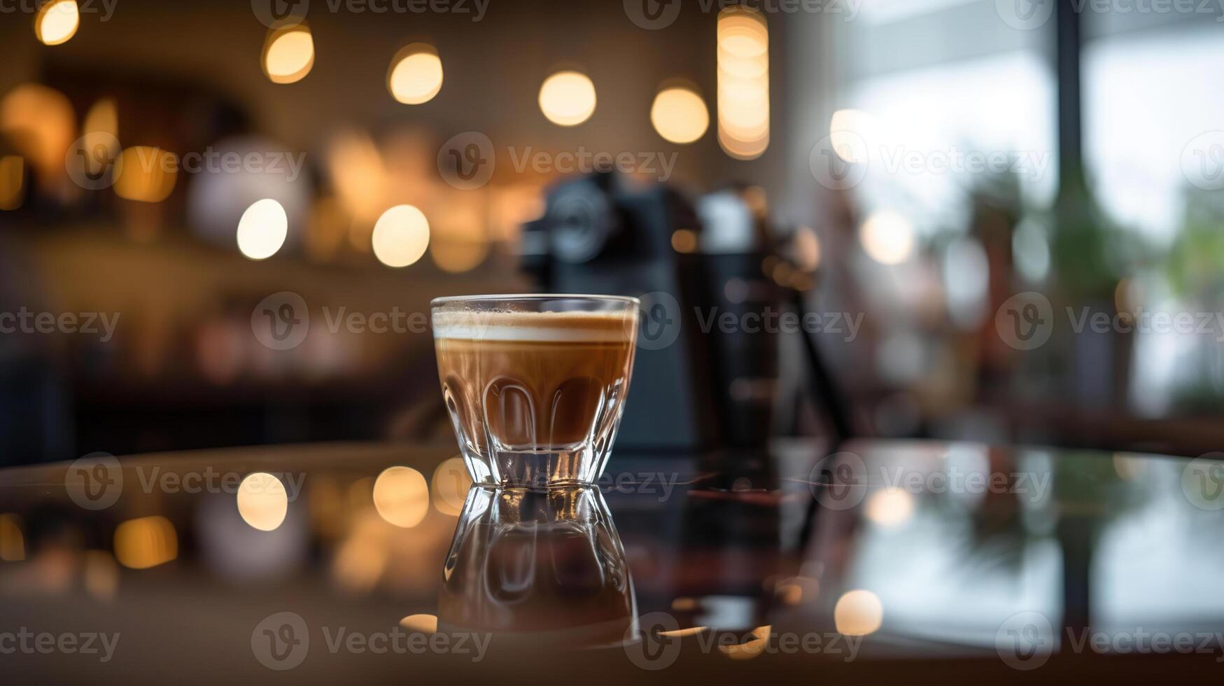 fläck kaffe affär eller Kafé restaurang med abstrakt bokeh ljus bild bakgrund. ai generativ foto