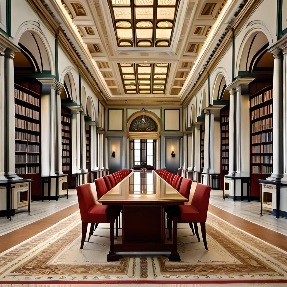 klassisk lyxig bibliotek läsning rum. genererad ai. foto