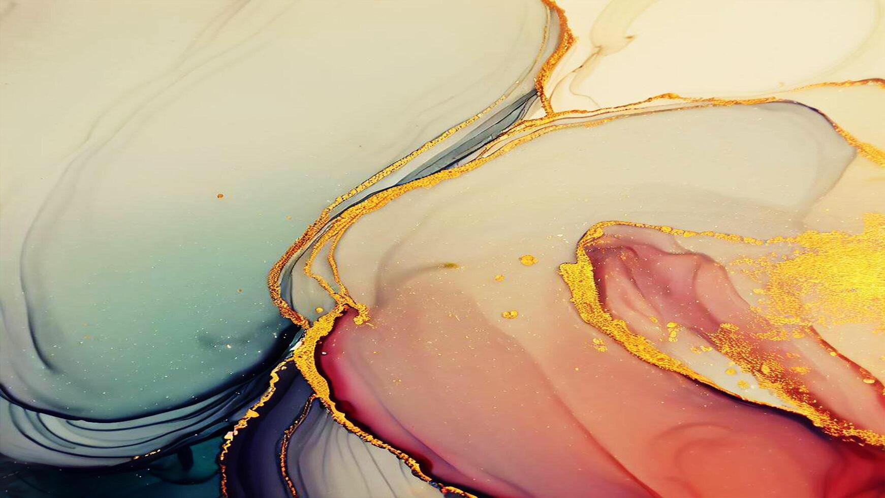 abstrakt flytande måla digital papper, vätska konst violett och guld glitter med alkohol bläck Metod ai genererad foto