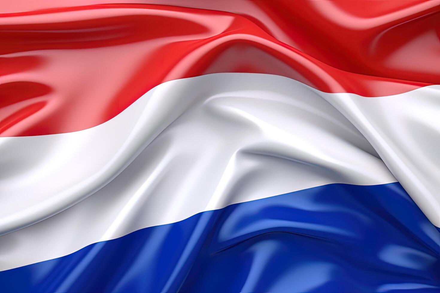 röd, vit och blå bakgrund, vinka de nationell flagga av Nederländerna, vinkade en i hög grad detaljerad närbild. ai genererad foto