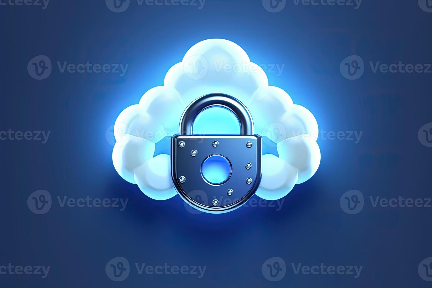 en lysande blå virtuell låsa representerar säkra till känslig data funktioner av moln skapas med generativ ai. foto