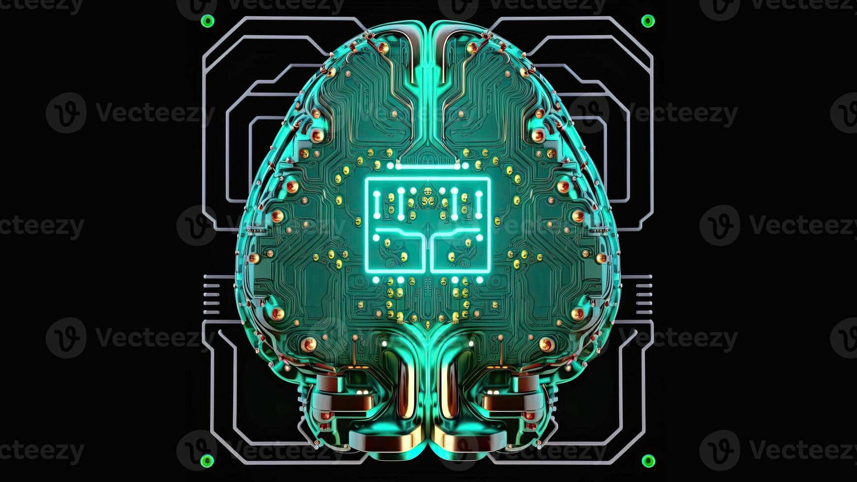 kvant datoranvändning med mänsklig hjärna och kretsar. generativ ai teknologi. foto