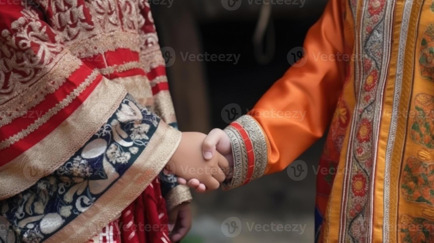 vänlig eller tillfällig handslag mellan indonesiska kvinnor i deras traditionell klädsel. generativ ai. foto